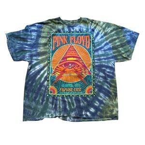 Pink Floyd Graphic Tee Mens Blue Green Tie Dye Good Distressed Rock SIZE L/XL